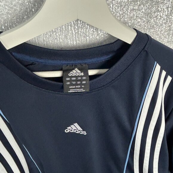 Adidas Shirt Mens XL Navy White Three Stripe Pullover Jersey Short Sleeve Casual - Picture 4 of 9